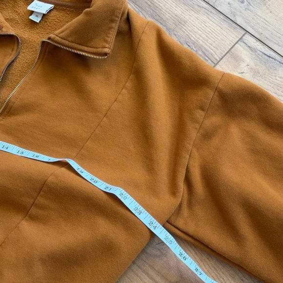 Women's Half-Zip Pullover Crop Sweatshirt Cognac - Picture 4 of 5